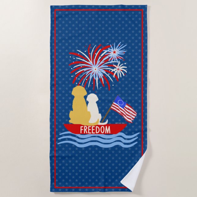 Patriotic Dogs Let Freedom Ring Beach Towel (Front)