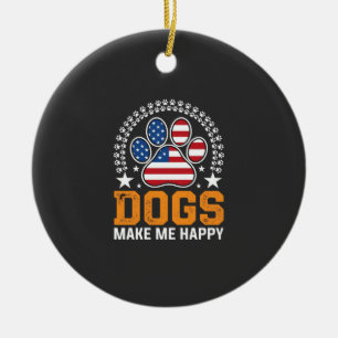 Patriotic Dogs Paw Print Vector Ceramic Ornament