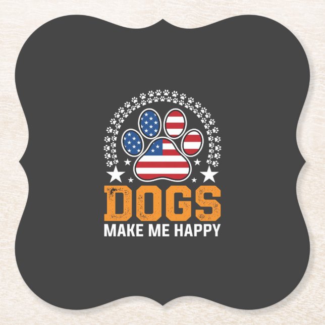 Patriotic Dogs Paw Print Vector Paper Coaster (Front)