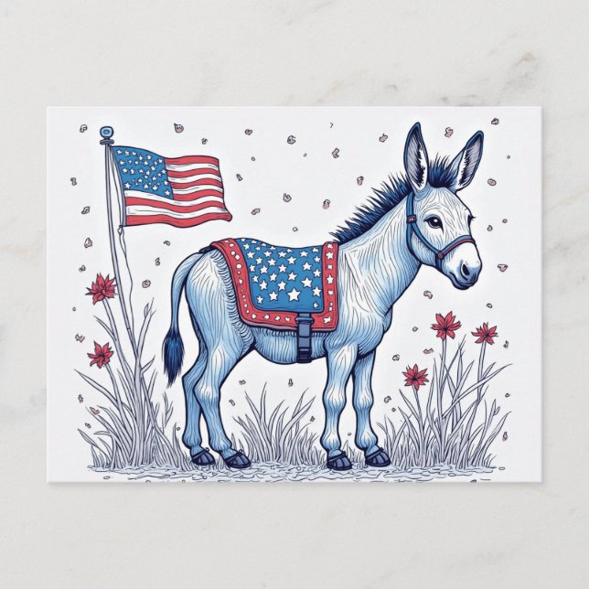 Patriotic Donkey Illustration Vote Postcard (Front)