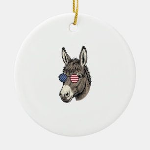Patriotic Donkey Sunglasses Vintage Shirt Design_1 Ceramic Ornament