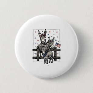 Patriotic Donkeys Vintage 4th of July Shirt Design 6 Cm Round Badge