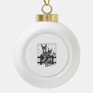 Patriotic Donkeys Vintage 4th of July Shirt Design Ceramic Ball Christmas Ornament