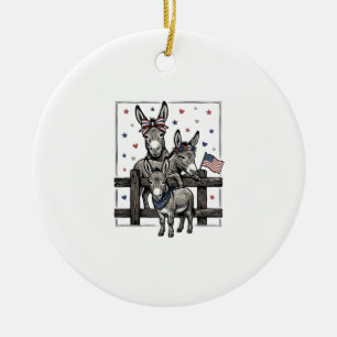 Patriotic Donkeys Vintage 4th of July Shirt Design Ceramic Ornament