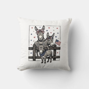 Patriotic Donkeys Vintage 4th of July Shirt Design Cushion