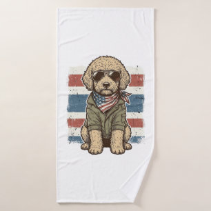 Patriotic Doodle Dog Vintage Engraving Shirt Desig Bath Towel
