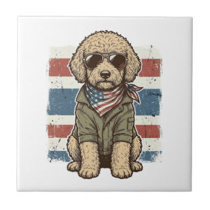 Patriotic Doodle Dog Vintage Engraving Shirt Desig Ceramic Tile