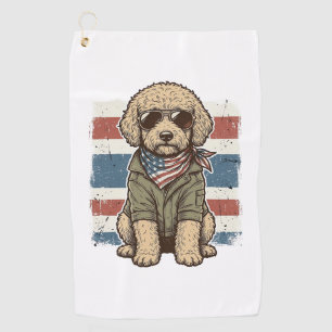 Patriotic Doodle Dog Vintage Engraving Shirt Desig Golf Towel