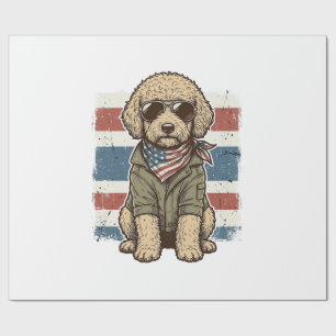 Patriotic Doodle Dog Vintage Engraving Shirt Desig Wrapping Paper