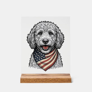Patriotic Doodle Dog Vintage Engraving Vector Desi Acrylic Sign