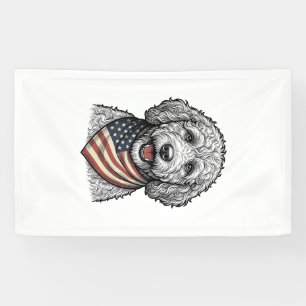 Patriotic Doodle Dog Vintage Engraving Vector Desi Banner