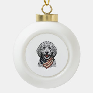 Patriotic Doodle Dog Vintage Engraving Vector Desi Ceramic Ball Christmas Ornament