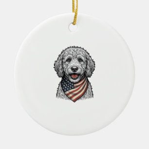 Patriotic Doodle Dog Vintage Engraving Vector Desi Ceramic Ornament