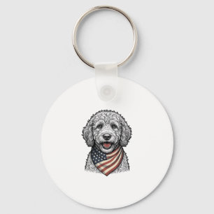 Patriotic Doodle Dog Vintage Engraving Vector Desi Key Ring