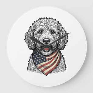 Patriotic Doodle Dog Vintage Engraving Vector Desi Large Clock