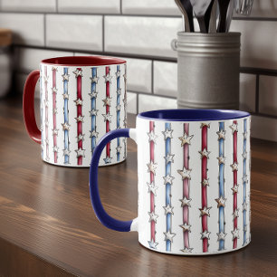 Patriotic Doodle Stars & Stripes Blue Two-Tone Mug