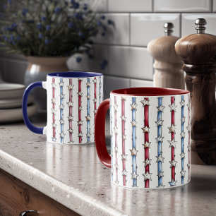 Patriotic Doodle Stars & Stripes Red Two-Tone Mug