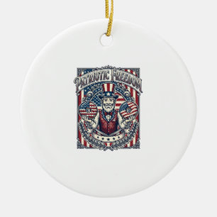 Patriotic Doughnut Lover Vector Graphic Tee_1 Ceramic Ornament