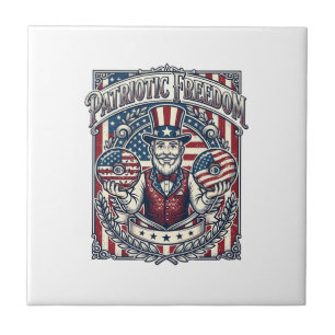Patriotic Doughnut Lover Vector Graphic Tee_1 Ceramic Tile