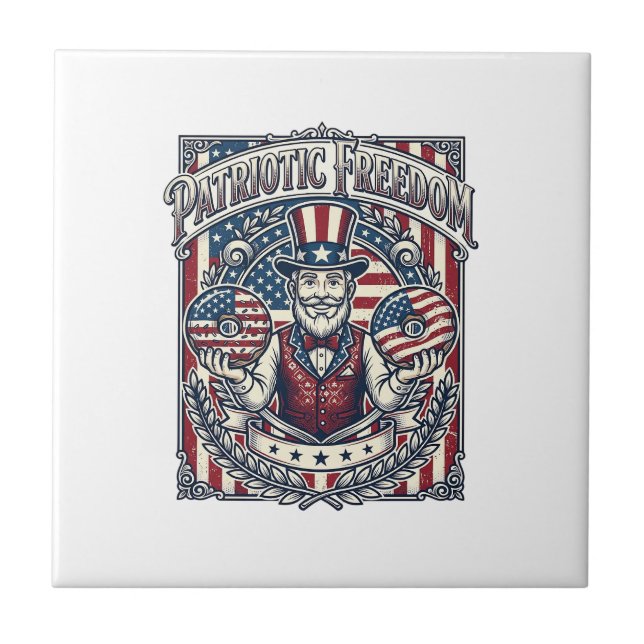 Patriotic Doughnut Lover Vector Graphic Tee_1 Ceramic Tile (Front)