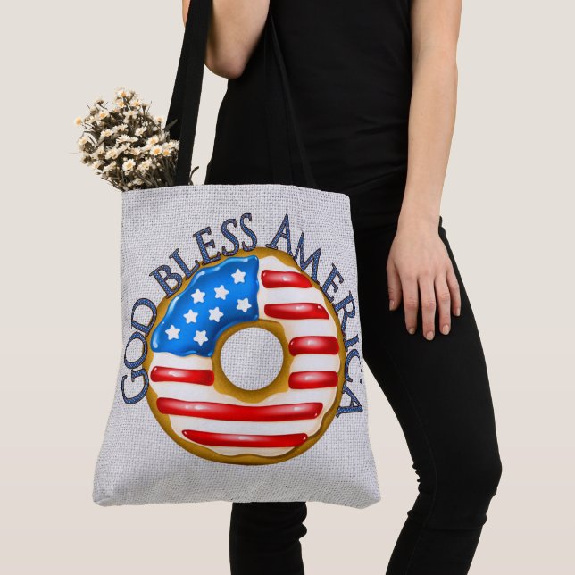 Patriotic Doughnut - See Back Tote Bag (Close Up)