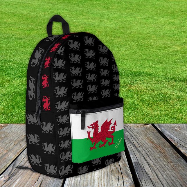 Patriotic Dragon, Welsh Flag backpack, Wales black Printed Backpack (Creator Uploaded)