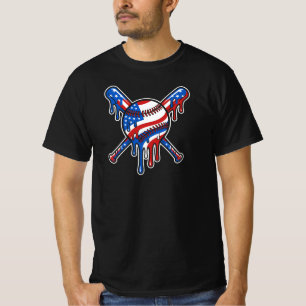 Patriotic Drip American Flag Baseball Sport Lover T-Shirt