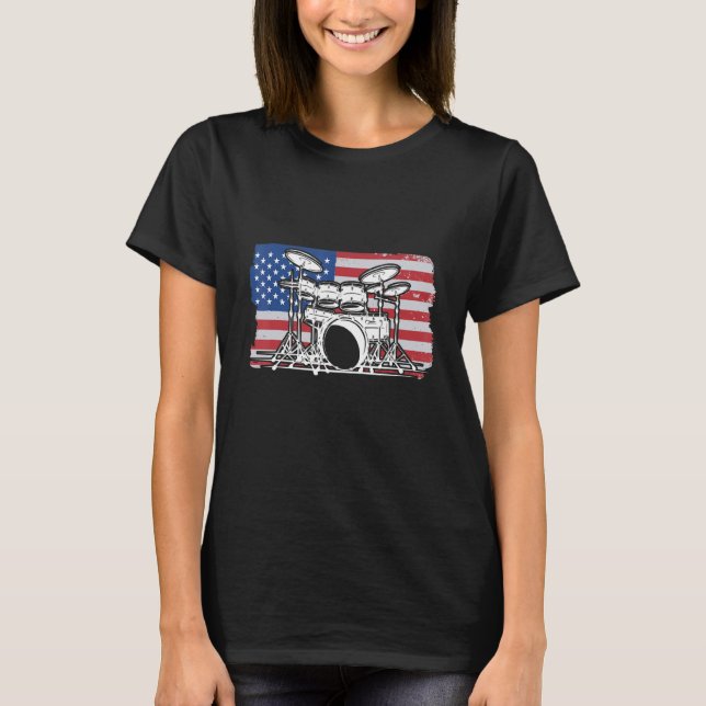 Patriotic Drumming USA Flag For Drummer Musician T-Shirt (Front)