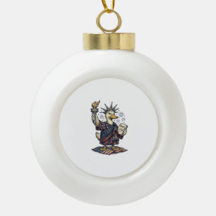 Patriotic Duck 4th of July Vintage T-Shirt Design_ Ceramic Ball Christmas Ornament