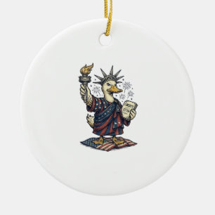 Patriotic Duck 4th of July Vintage T-Shirt Design_ Ceramic Ornament