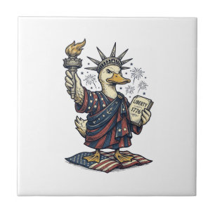 Patriotic Duck 4th of July Vintage T-Shirt Design_ Ceramic Tile