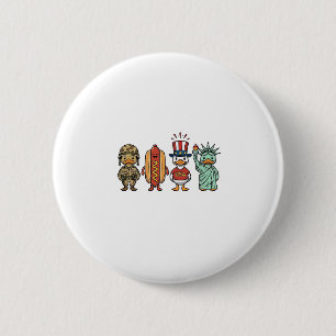 Patriotic Duck and Hot Dog Vintage Vector Shirt_1 6 Cm Round Badge
