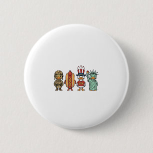 Patriotic Duck and Hot Dog Vintage Vector Shirt_1 6 Cm Round Badge