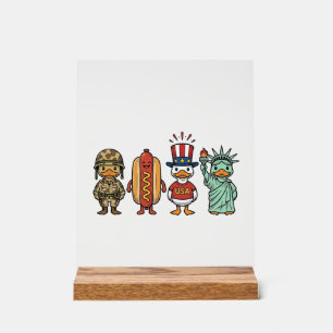 Patriotic Duck and Hot Dog Vintage Vector Shirt_1 Acrylic Sign