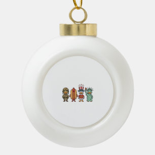Patriotic Duck and Hot Dog Vintage Vector Shirt_1 Ceramic Ball Christmas Ornament