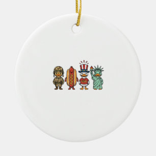 Patriotic Duck and Hot Dog Vintage Vector Shirt_1 Ceramic Ornament