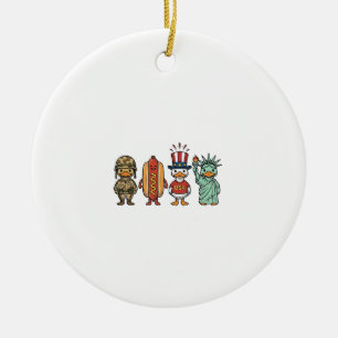Patriotic Duck and Hot Dog Vintage Vector Shirt_1 Ceramic Ornament