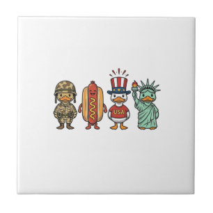 Patriotic Duck and Hot Dog Vintage Vector Shirt_1 Ceramic Tile