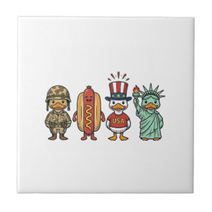 Patriotic Duck and Hot Dog Vintage Vector Shirt_1 Ceramic Tile