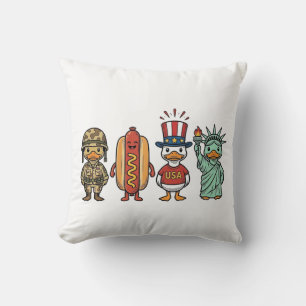 Patriotic Duck and Hot Dog Vintage Vector Shirt_1 Cushion