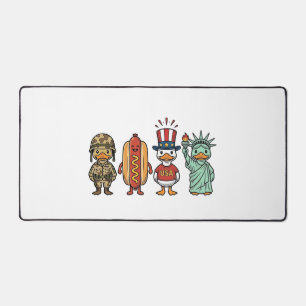 Patriotic Duck and Hot Dog Vintage Vector Shirt_1 Desk Mat