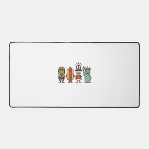 Patriotic Duck and Hot Dog Vintage Vector Shirt_1 Desk Mat