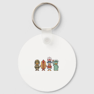 Patriotic Duck and Hot Dog Vintage Vector Shirt_1 Key Ring