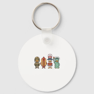Patriotic Duck and Hot Dog Vintage Vector Shirt_1 Key Ring