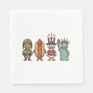 Patriotic Duck and Hot Dog Vintage Vector Shirt_1 Napkin
