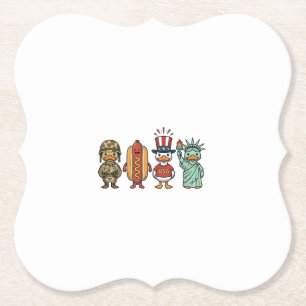 Patriotic Duck and Hot Dog Vintage Vector Shirt_1 Paper Coaster