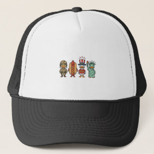 Patriotic Duck and Hot Dog Vintage Vector Shirt_1 Trucker Hat
