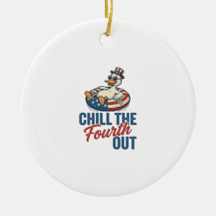 Patriotic Duck Fourth of July Floatie Shirt Design Ceramic Ornament
