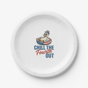 Patriotic Duck Fourth of July Floatie Shirt Design Paper Plate