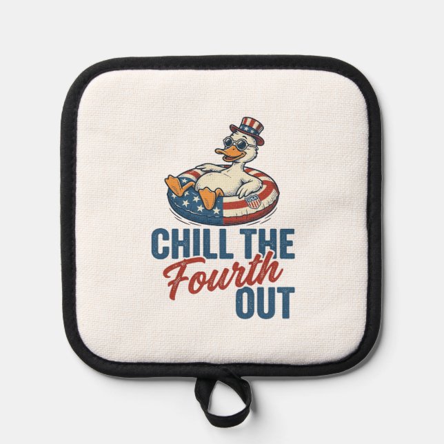 Patriotic Duck Fourth of July Floatie Shirt Design Pot Holder (Front)